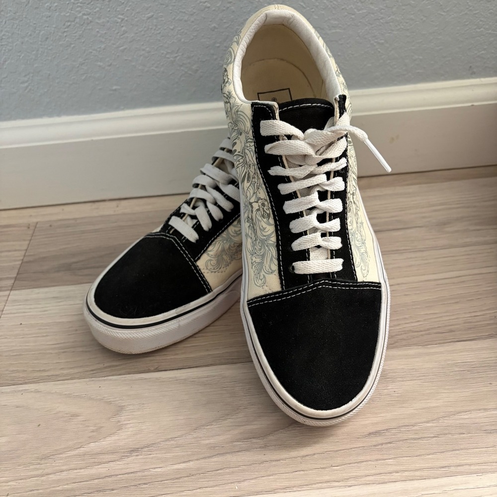 Vans Old Skool Bird Skull Graphic Sneakers Black Cream Mens 7.5 Womens 9.0